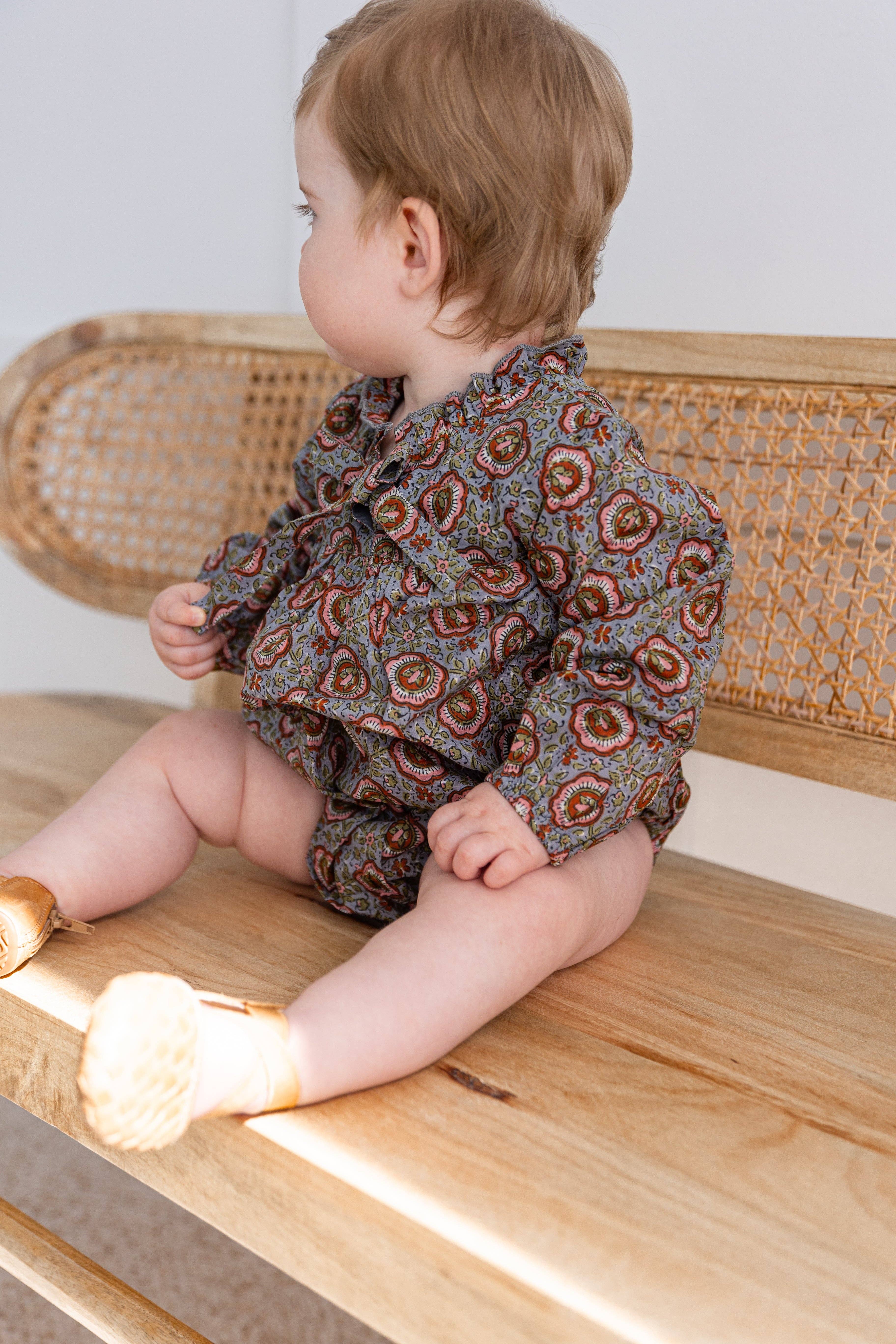 Yo Baby - Wholesale Jumpsuit - Baby - Grey Floral Printed Long Sleeve Baby Romper2