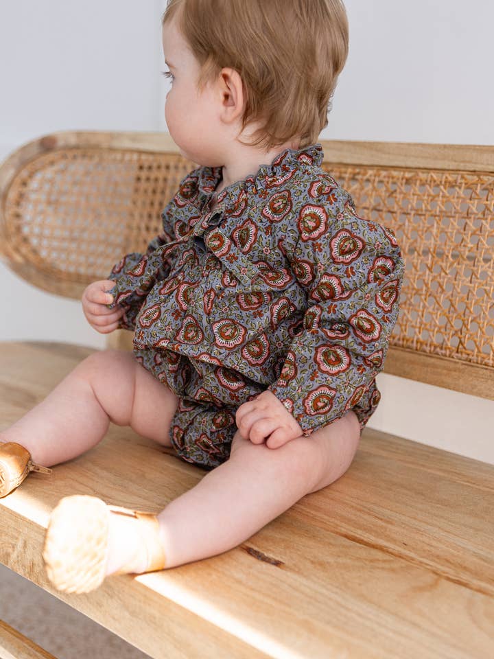 Yo Baby - Wholesale Jumpsuit - Baby - Grey Floral Printed Long Sleeve Baby Romper2