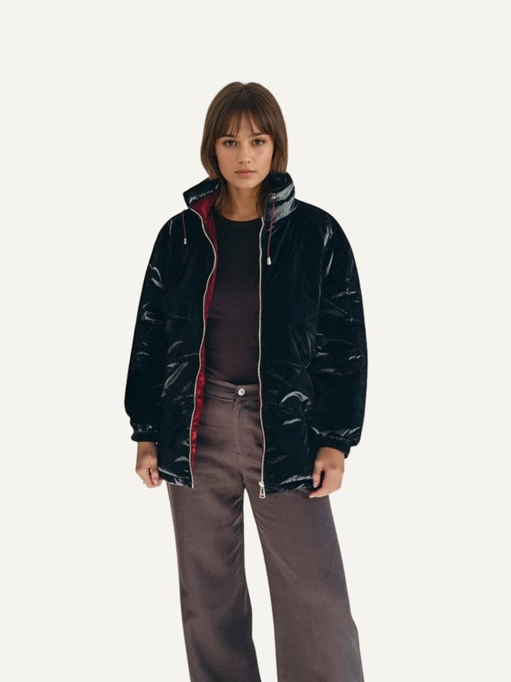 Women's Wool Puff Jacket - Black - Natural, Non-Toxic & Insulated with 100% Wool for wholesale by Mellow