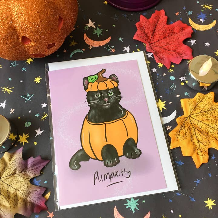 Halloween Card, Black Cat Pumpkin for wholesale by Just Daydreaming