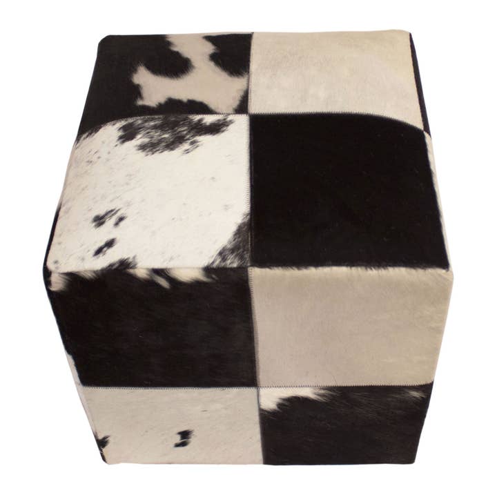 Noori Rug - Wholesale Pouf - Animal Print Hide Pouf Oscar, Black (18"x18"x18")