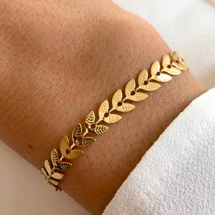 Bracelet femme chaine fine épis laurier doré pour la vente par Victoire Collection