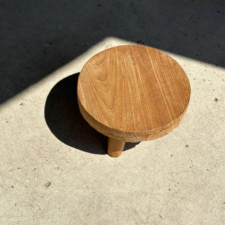 Office Objets - Wholesale Stool - Small low three-legged stool in upcycled blond teak D:30 H:1531