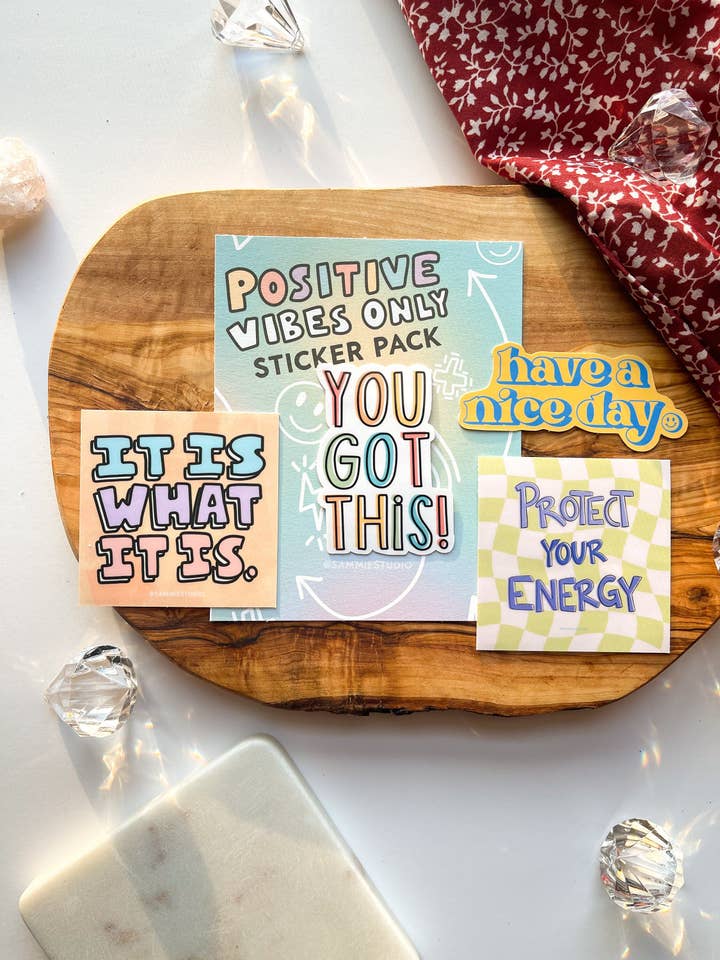 Positive Vibes Only Sticker Pack - 4 Stickers for wholesale by Sammie Studio