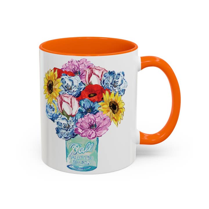 Blue Cava - Wholesale Coffee Mug - Spring Floral Mason Jar Two Tone Ceramic Mug - 11 oz & 15 oz26