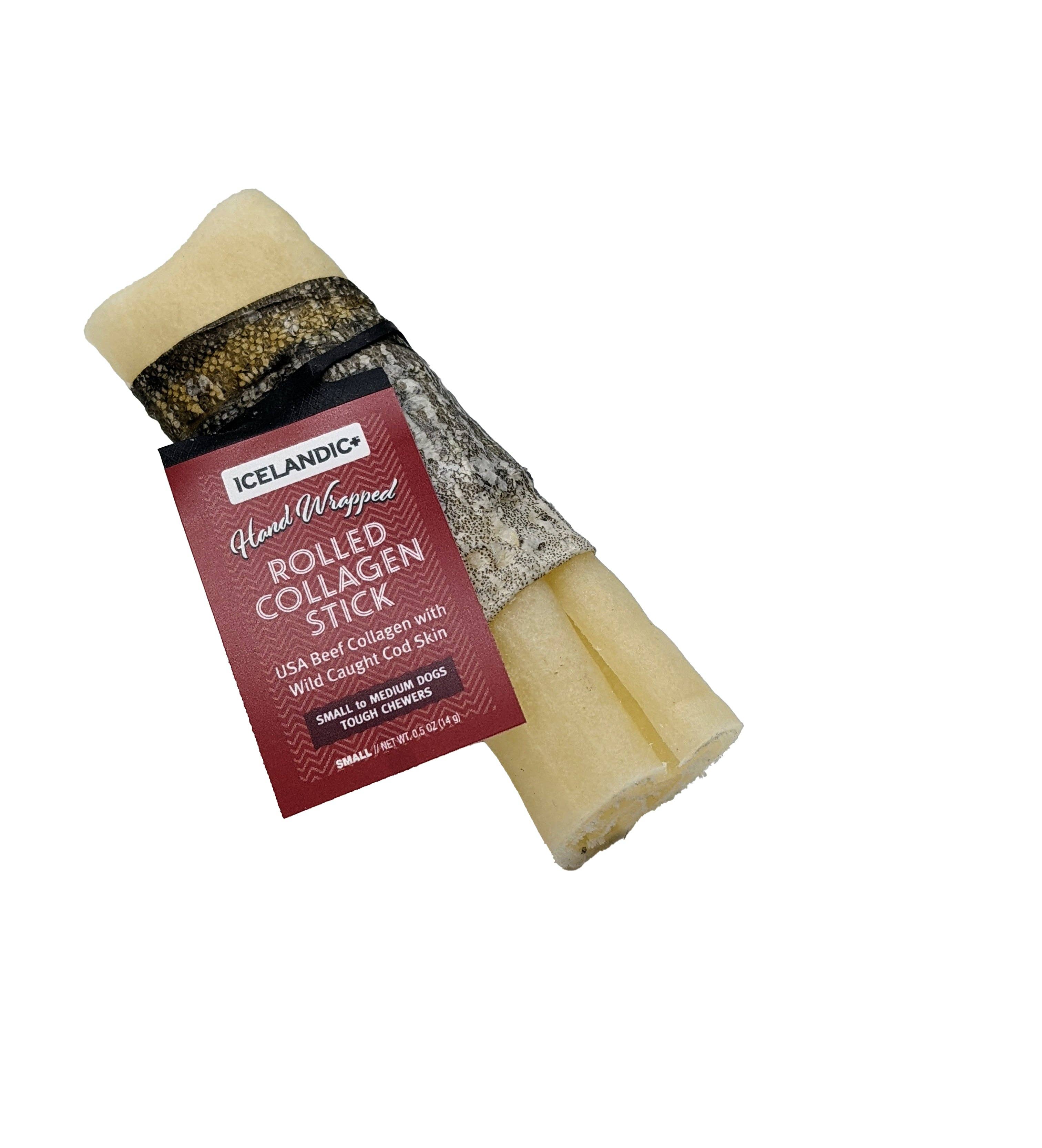 Icelandic+ - Wholesale Pet Treats - Dog - Rolled Beef Collagen Wrapped With Cod Skin 4" Chew Stick