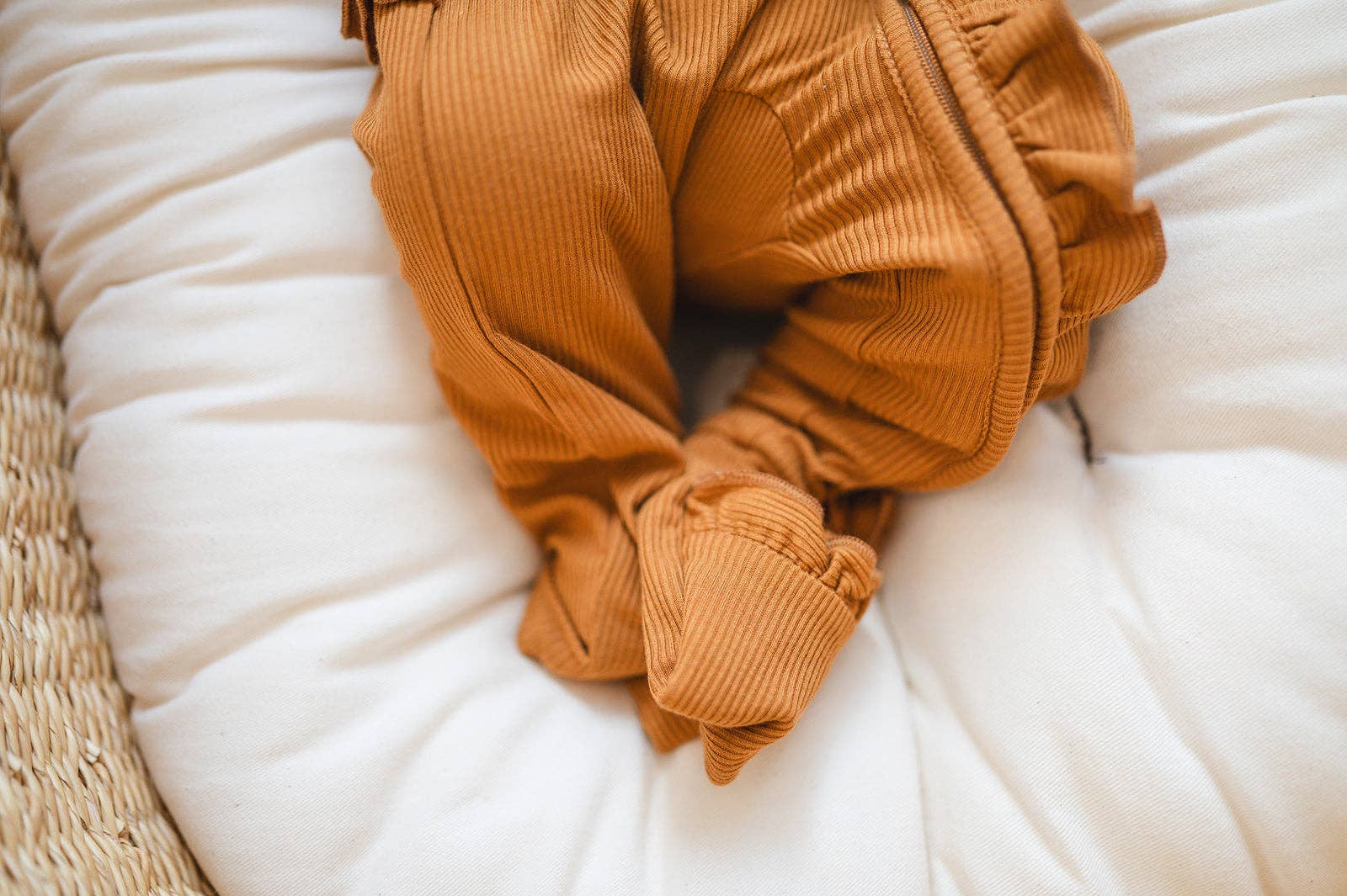 Harp Angel Boutique - Wholesale Jumpsuit - Baby - Ruffle Zipper One Piece - Caramel Ribbed2