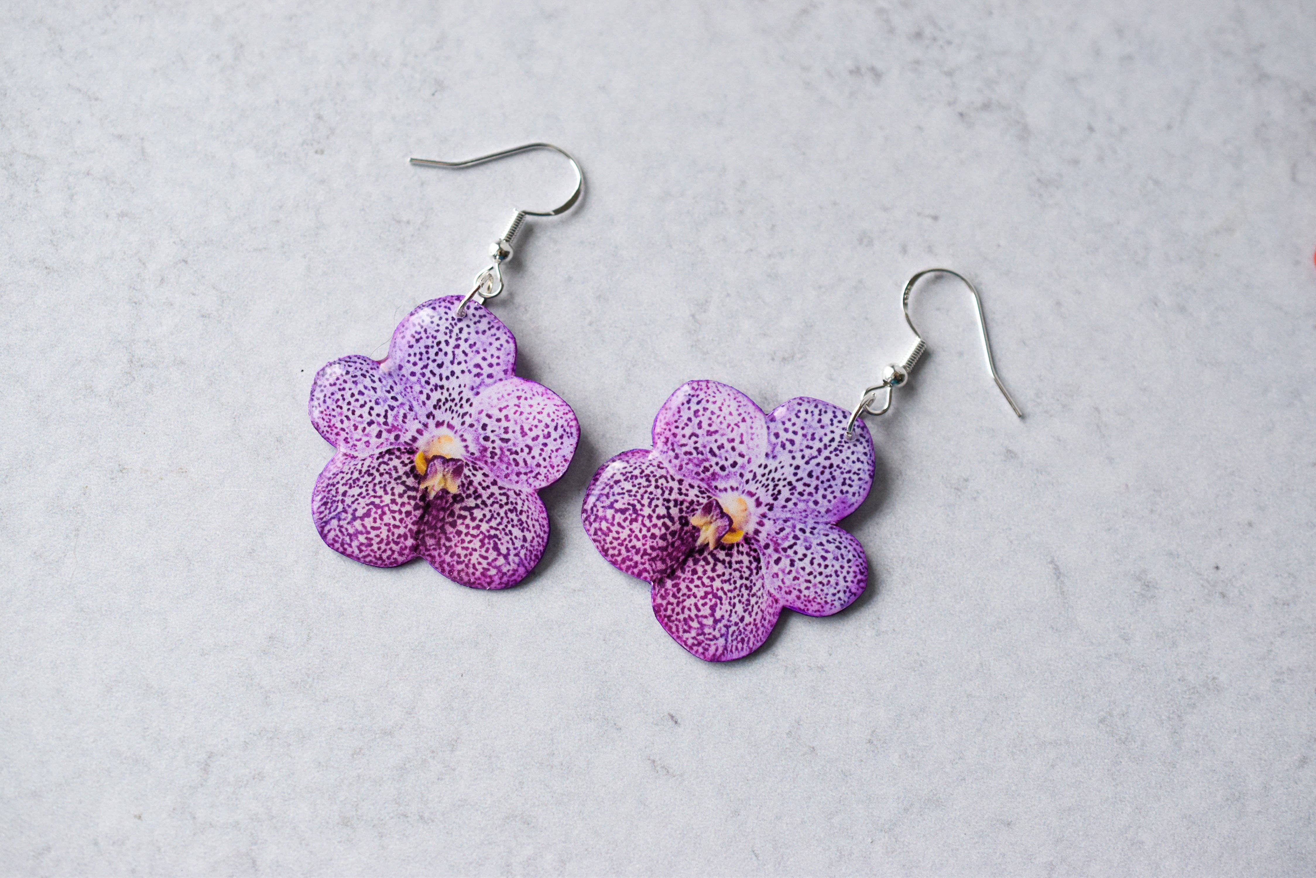 For the Love of Foliage - Wholesale Dangle Earrings - Purple Orchid Bloom Plant Earrings | Blossom Earrings1