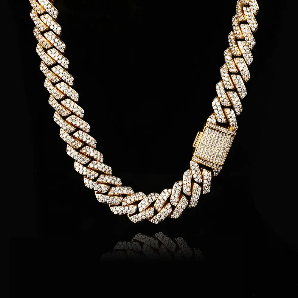 GB Jewelry – wholesale Link & chain necklace – Premium 15mm 18k Gold Diamond Prong Cuban Link Chain5