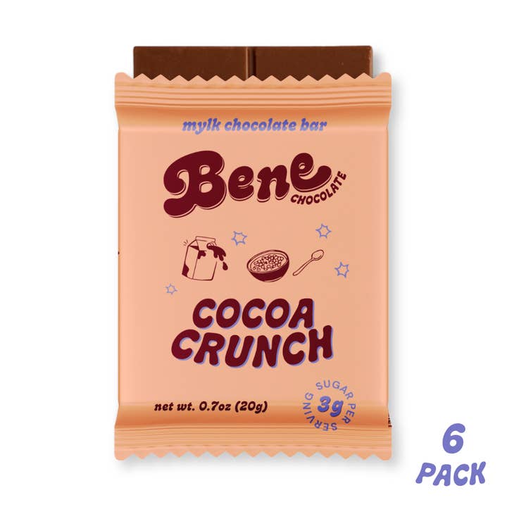 Cocoa Crunch Mylk Chocolate Bar: Boost Mood (6-PACK) for wholesale by Bene Chocolate