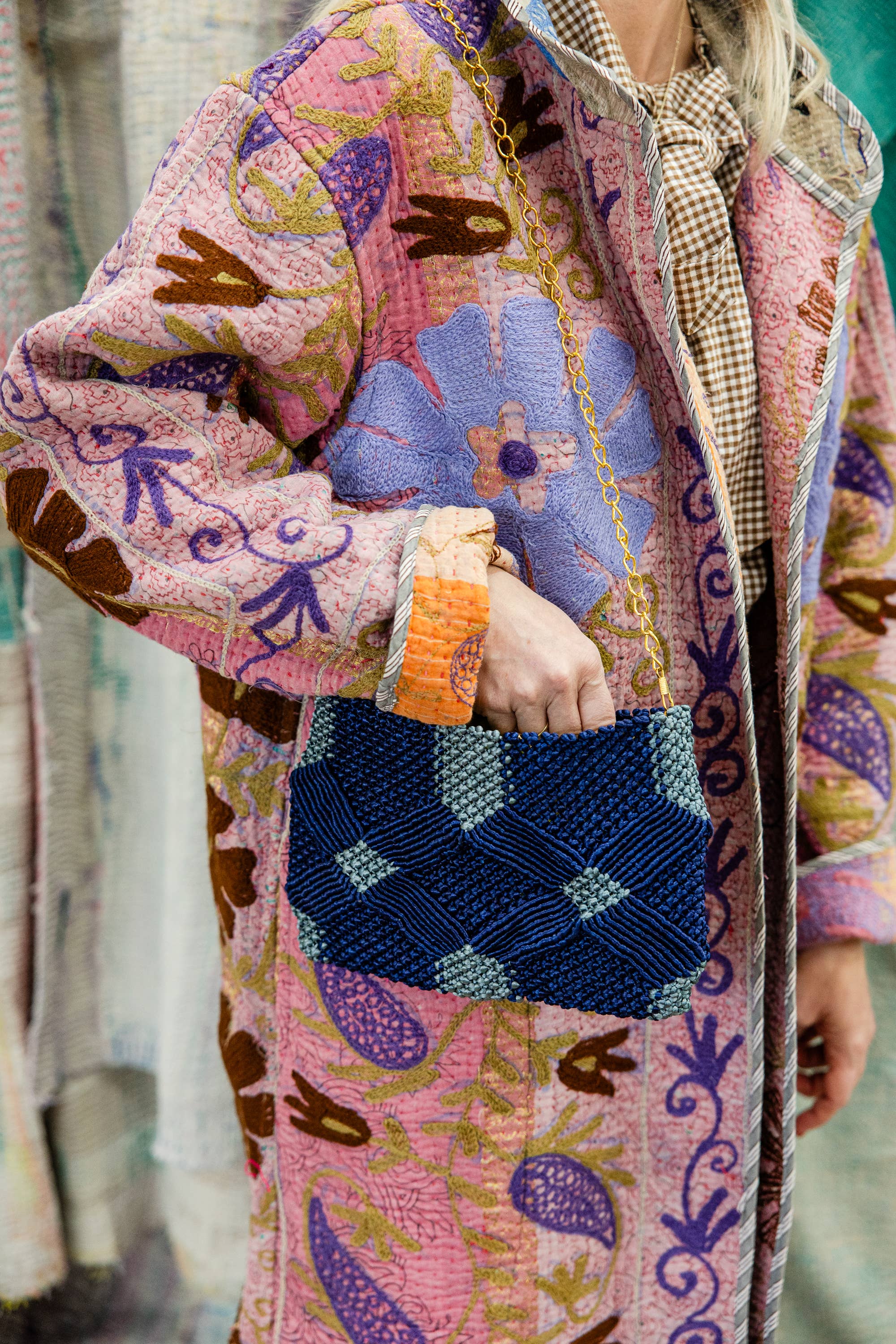 Rahab's Rope - Wholesale Clutch Bag - Women's - Macramé Clutch-Caramel & Dusty Blue4