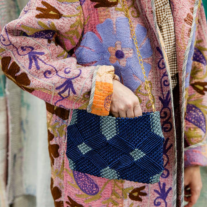 Rahab's Rope - Wholesale Clutch Bag - Women's - Macramé Clutch-Caramel & Dusty Blue4