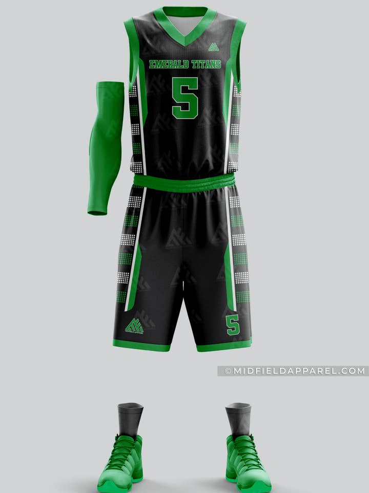 Emerald Titans Basketball uniform for wholesale by Midfield Apparel LLC