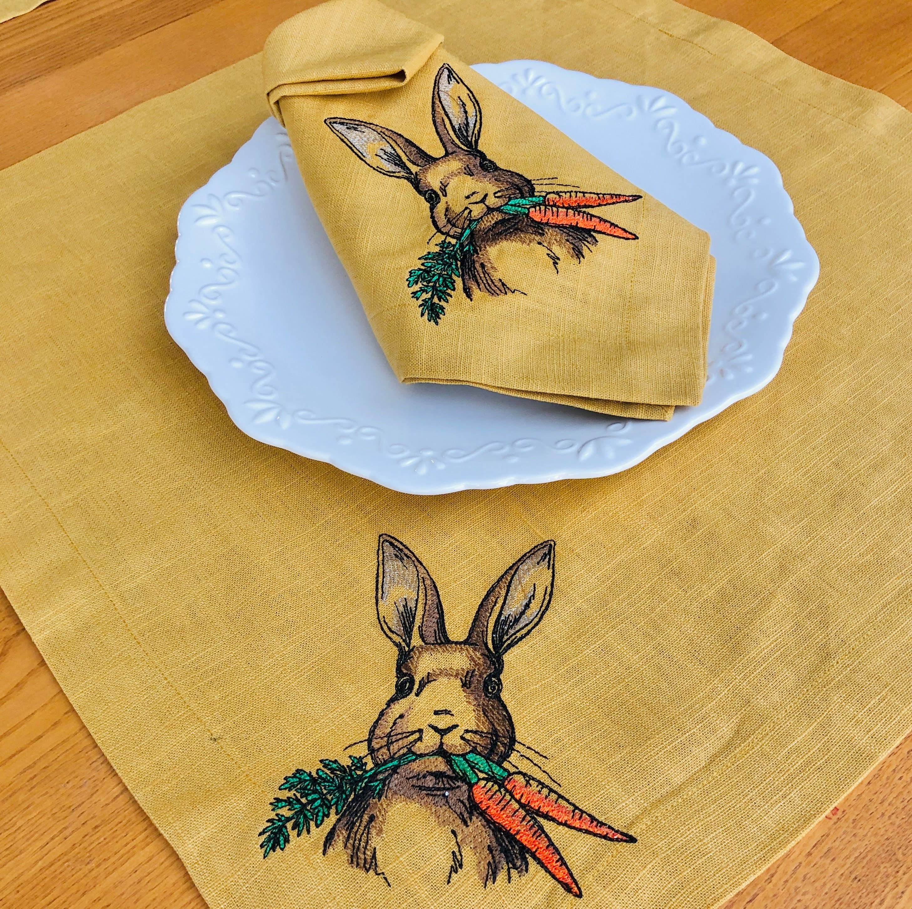 Belle Linen - Wholesale Dinner & Cloth Napkin - Embroidered Easter Bunny Linen Dinner Napkin2