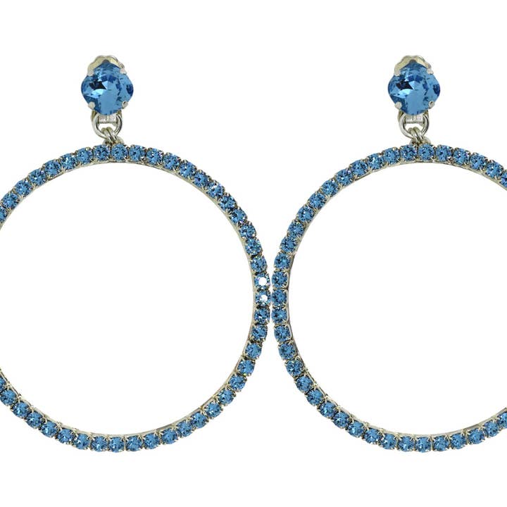 The Large Blue Hoop Earrings in Platinum (Clip) for wholesale by VICKISARGE