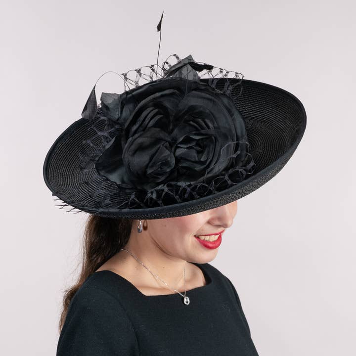 KaKyCo - Wholesale Straw Hat - Women's - 301902 | Silk Flower Veil Poly Straw Church Hats