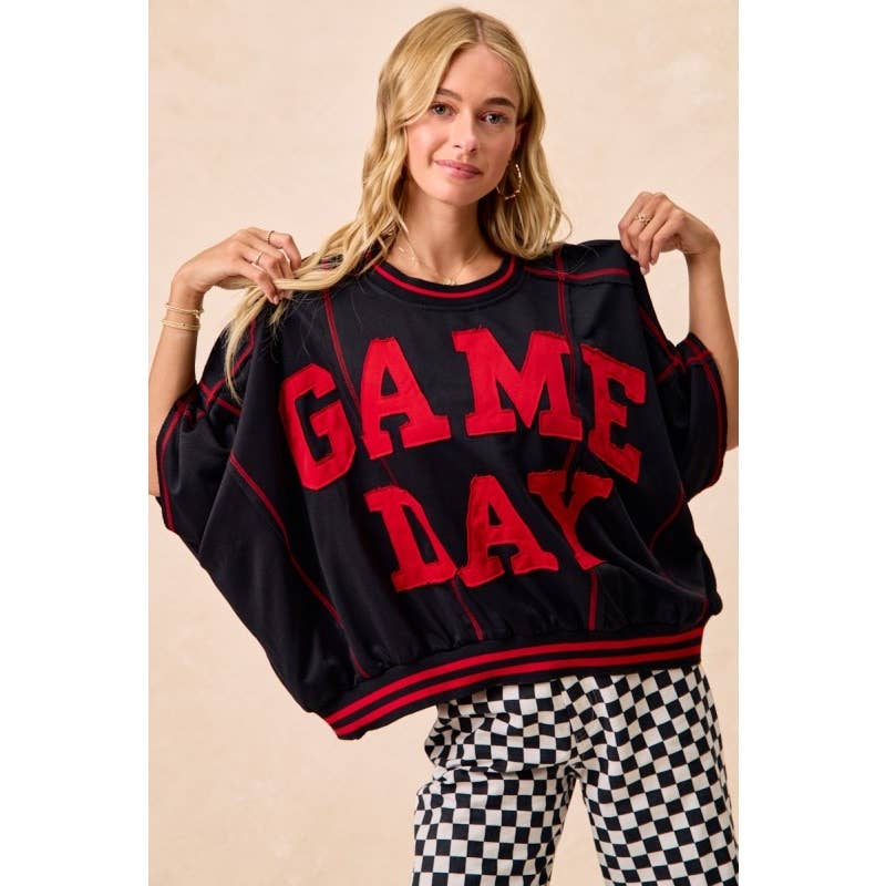 IVE - Wholesale Knit Top - Women's - Gameday Patchwork Stitch Detail French Terry Top6