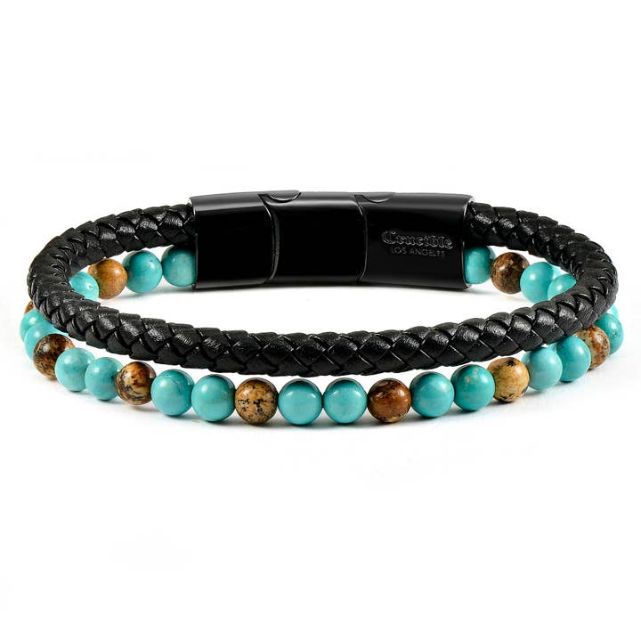 Crucible Natural Stone Beaded læder armbånd - 8.25" for engroshandel hos West Coast Jewelry