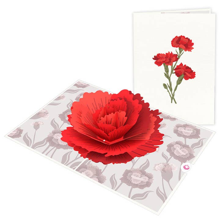 Unipop Cards, LLC - Venta al por mayor Tarjetas de felicitación - Tarjeta desplegable con forma de flor de clavel, tarjeta desplegable para el Día de la Madre