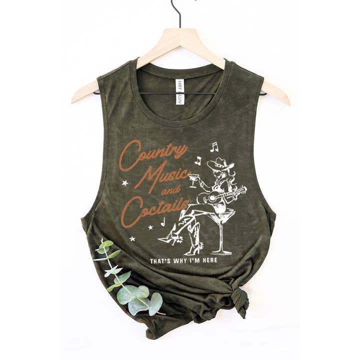 HRTandLUV - Wholesale Tank Top - Women's - COUNTRY MUSIC AND COCKTAILS MINERAL GRAPHIC TANK TOP