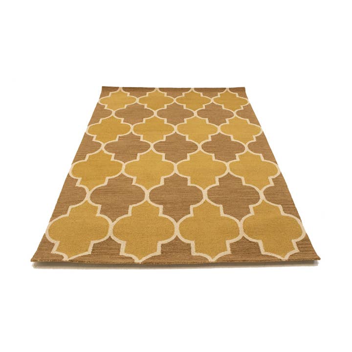 Tapete Moderno Trellis 5X8 Dourado & Castanho | Lã Natural Oriental por atacado de Magic Rugs Inc.