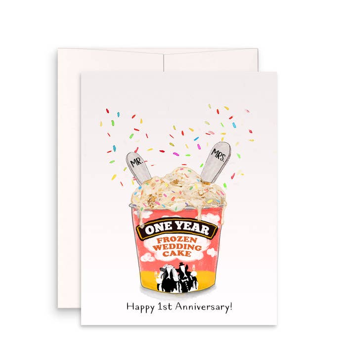 Liyana Studio - Wholesale Anniversary Card - One Year Frozen Wedding Cake - Funny Anniversary Card
