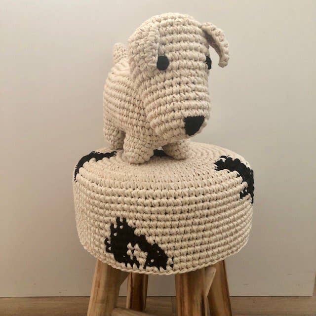 Luna-Leena - handmade in Nepal - Wholesale Stool - kidsstool with cow pattern cover - cotton crochet2