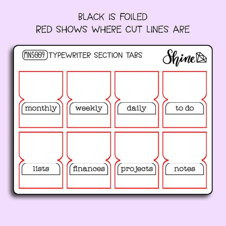 Shine Sticker Studio - Wholesale Sticker - FOIL Clear Planner Section Tabs Mini Sheet2