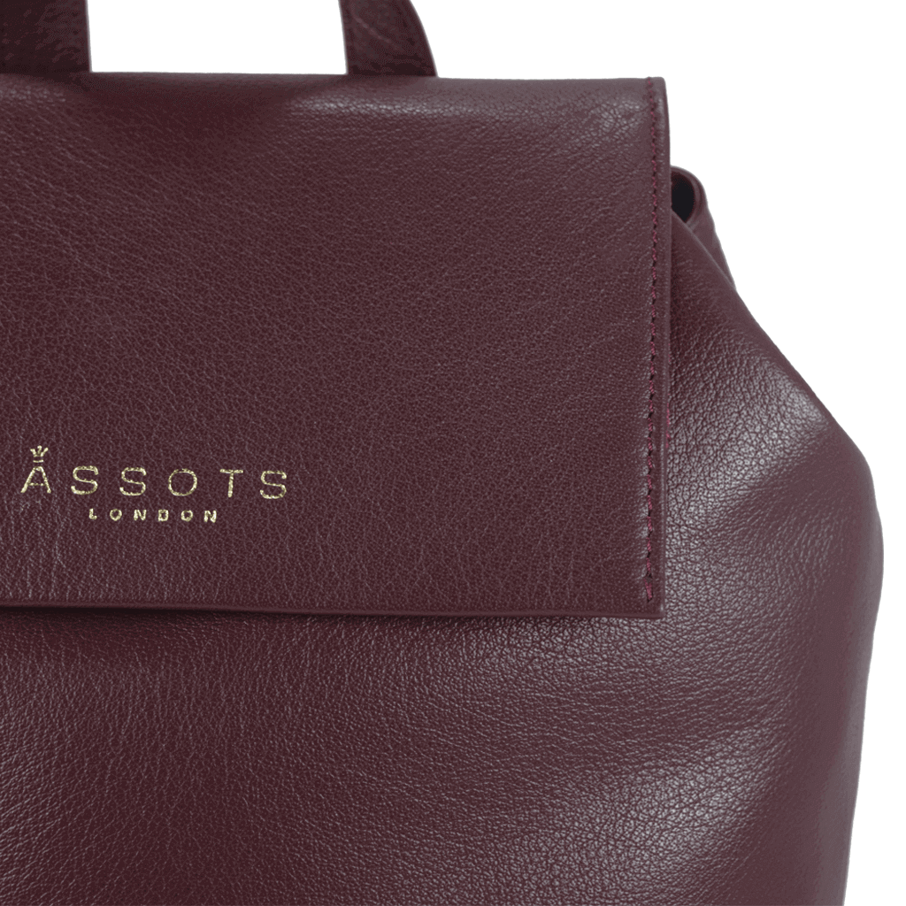 Assots London - Wholesale Backpack - Women's - 'JERMYN' Classic Burgundy Full Grain Leather Flap-over Bac2