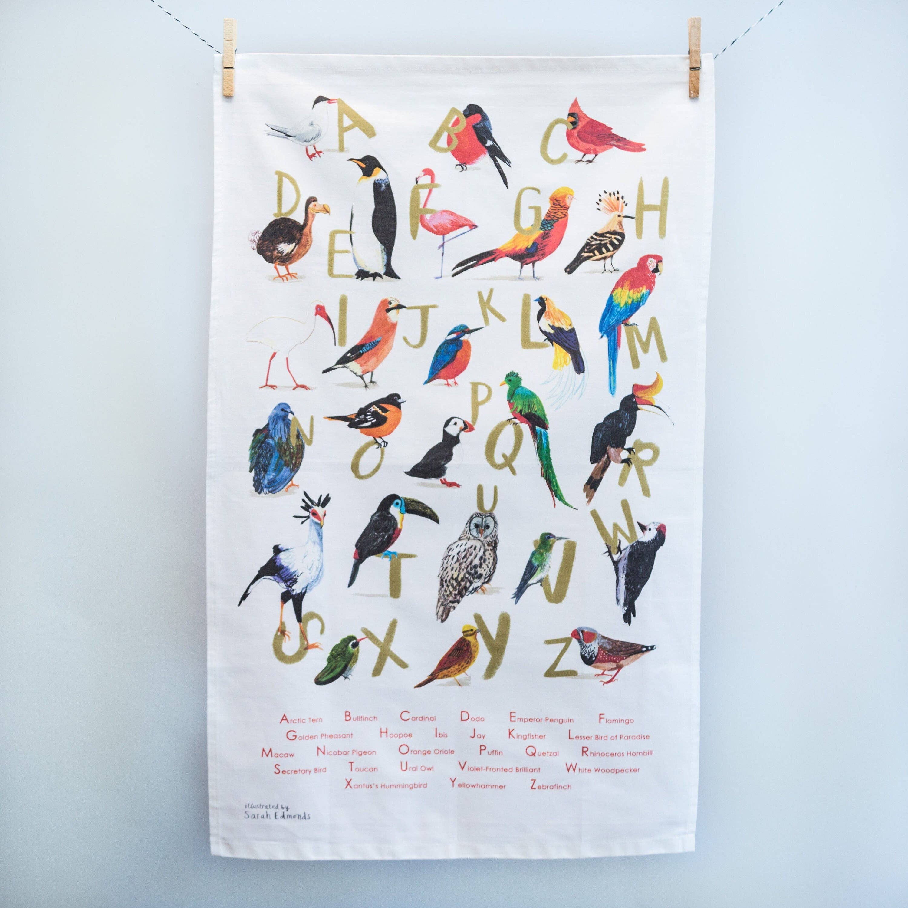 Sarah Edmonds Illustration - Wholesale Tea Towel - Avian Alphabet Bird Cotton Tea Towel2