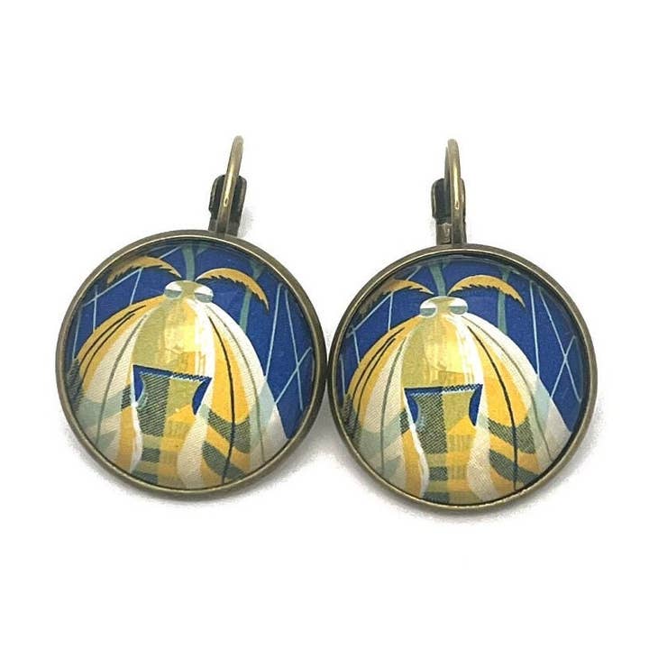 1963 Romanian Silkmoth Stamp - Postage stamp jewelry - Postage Stamp Earrings - French clip earrings in antique bronze finish for wholesale by Postage Stamp Jewelry