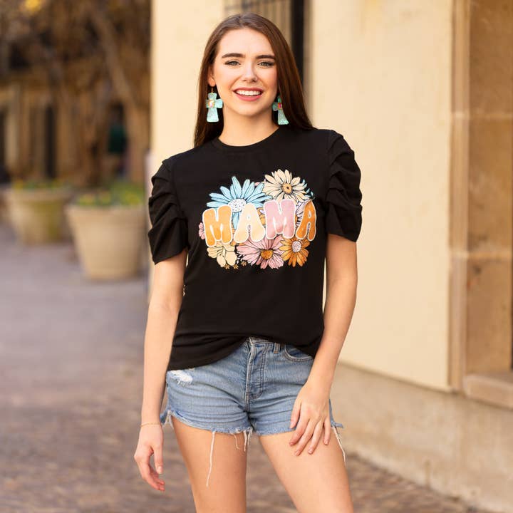 MAMA Floral Print Half Sleeve Top for wholesale by Your Fashion Wholesale