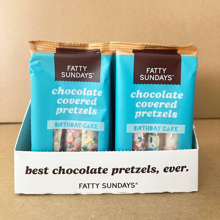 Fatty Sundays - Wholesale Chocolate Covered Sweets - Birthday Cake Chocolate Covered Pretzel Snack Pack (3-pack)3