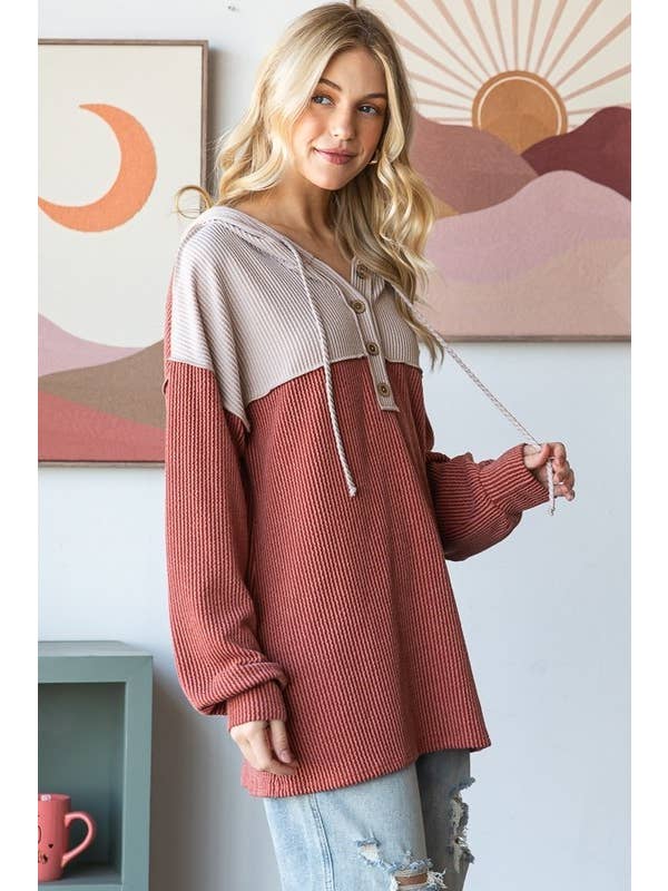 Sunday Morning - Wholesale Hoodie – Women's - T4577HE10-SOLID URBAN RIBBED CONTRAST HOODIE 11