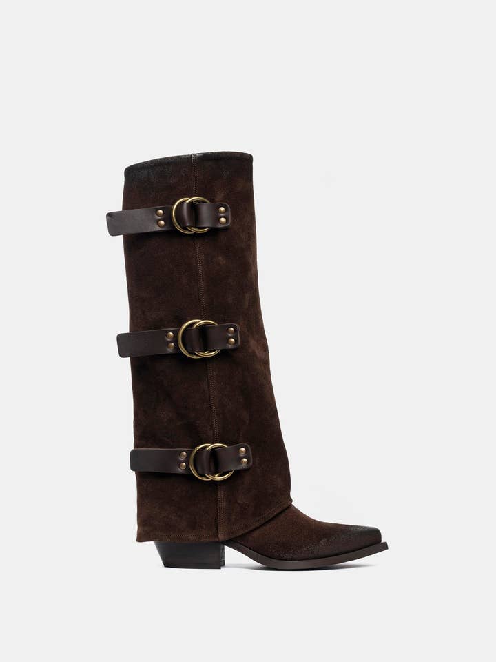 Dark brown suede boots DX2471 for wholesale by METISSE