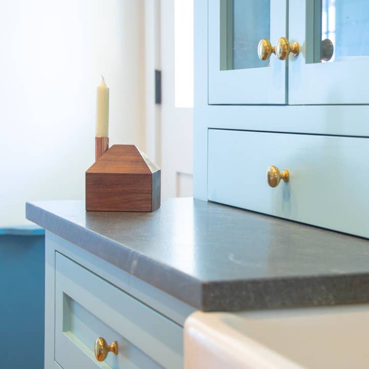 Hygge House Walnut Candlestick Holder with Shiny Copper Top for wholesale by Hauskaa