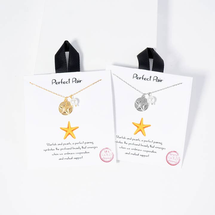 18K GOLD RHODIUM PERFECT PAIR STARFISH NECKLACE, BPN 00352 for wholesale by JOIA ACCESSORIES