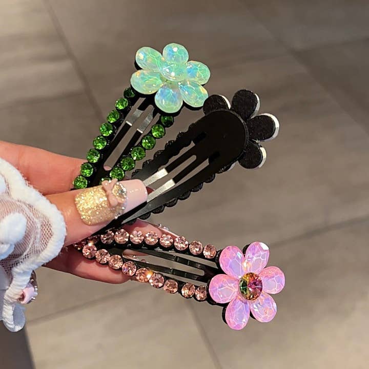 Sparkling Gem Floral Hair Clip for wholesale by PEACH ACCESSORIES