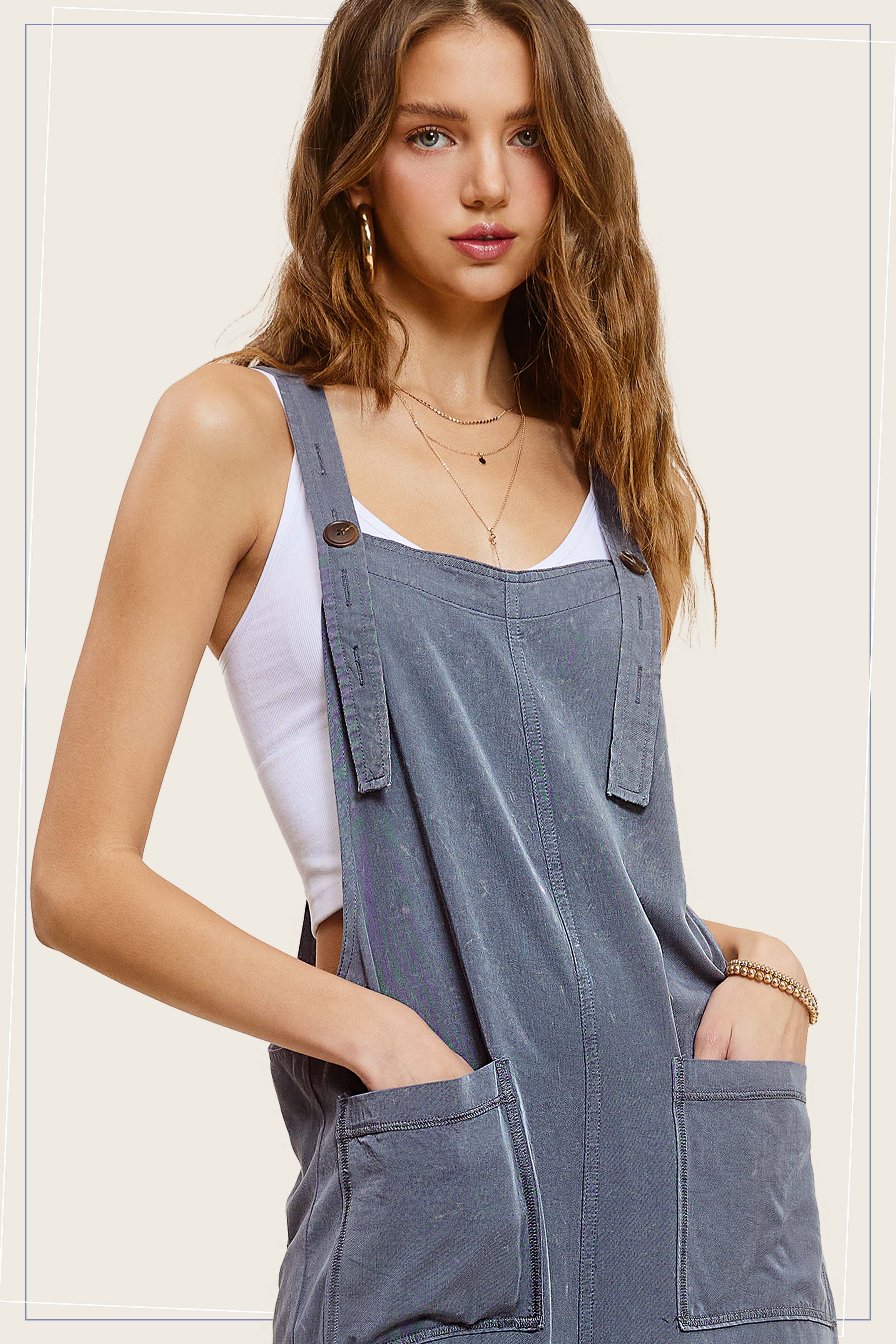 La Miel – Großhandel Jumpsuit – Damen – MCD9320 Mineral Washer Overall mit Taschen in lockerer Passform6