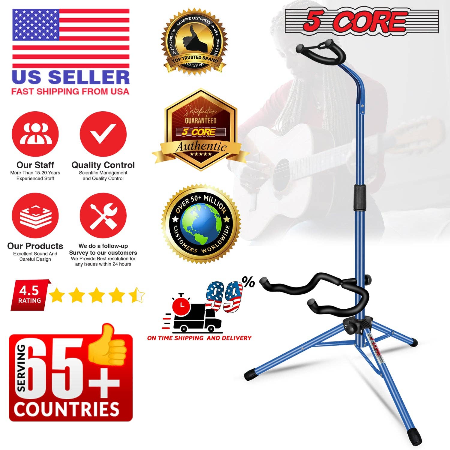 K Cube Inc - Wholesale Musical Instrument - 5Core Guitar Stand Pair Floor Folding Holder Soporte Para Guitarra for Acoustic Electric Bass6