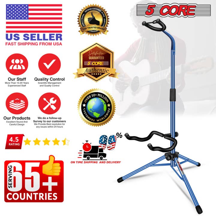 K Cube Inc - Wholesale Musical Instrument - 5Core Guitar Stand Pair Floor Folding Holder Soporte Para Guitarra for Acoustic Electric Bass6