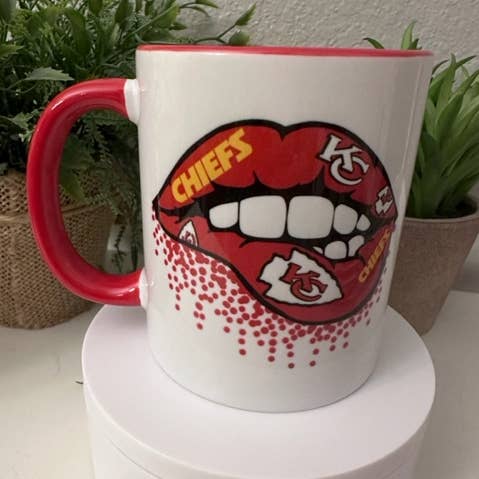 KC Chiefs Football Dripping Lips Coffee Mug for wholesale by Dogwood Graphics & Design