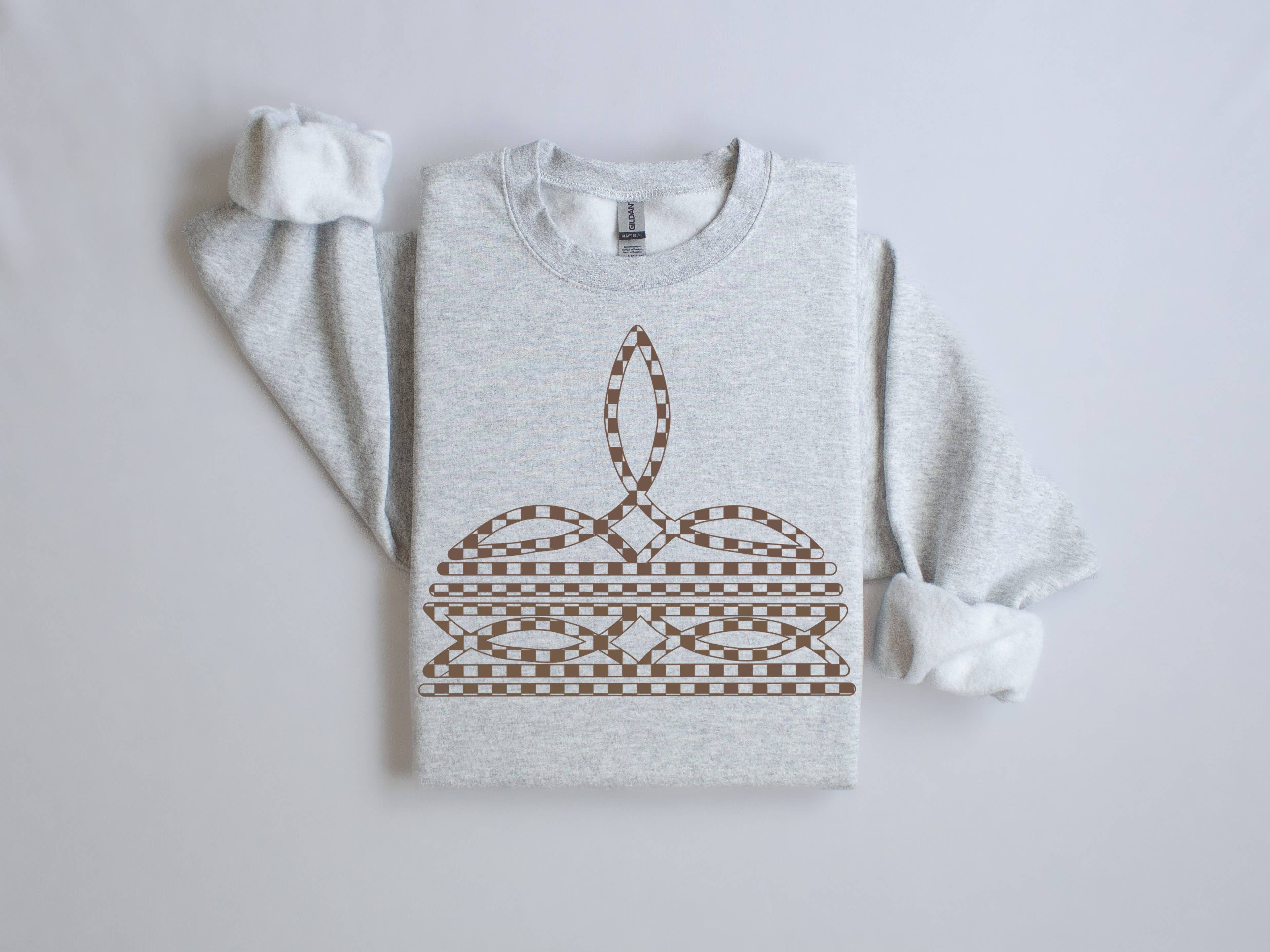 Amy Anne Apparel Inc - Wholesale Graphic Sweatshirt - Women's - Checkered Boot Stitch Crew Neck Sweatshirt0