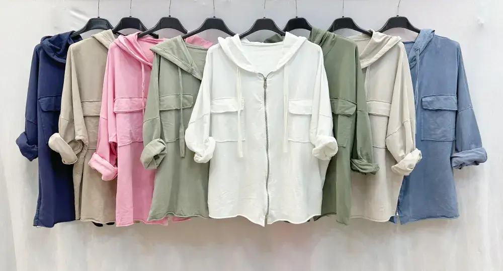 Mimi & Gogo - Wholesale Hoodie - Women's - Hooded jacket with zip and pockets @8633_GZipPoches6