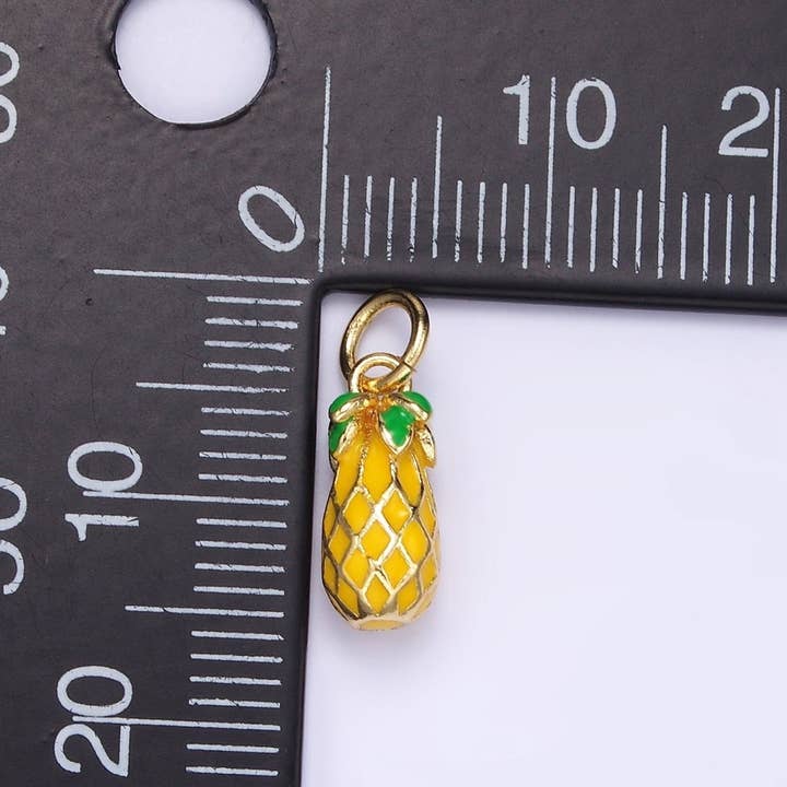Aim Eternal - Wholesale Individual charm/pendant - 24K Gold Filled Pineapple Fruit Enamel Charm | C7431