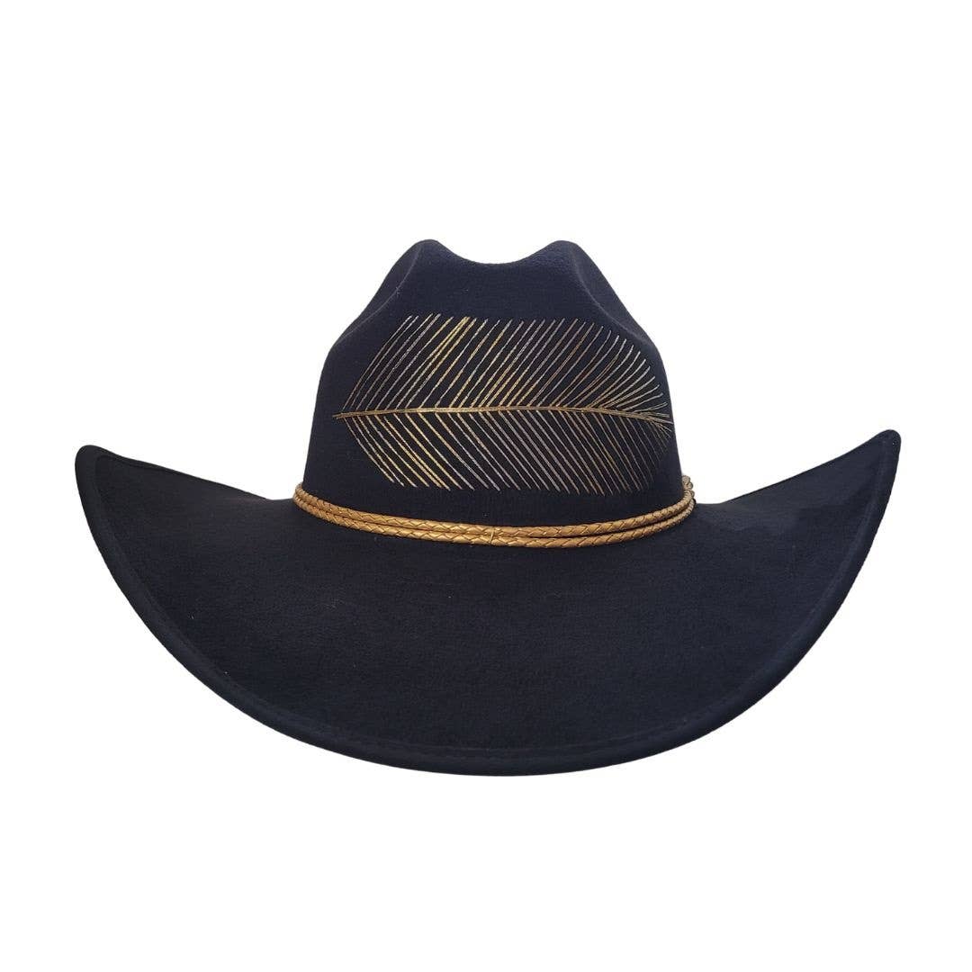 PETRA SAVAGE - Wholesale Cowboy Hat - Women's - Kylin Black Suede Cowboy Hat with Gold Feather Embroidery3