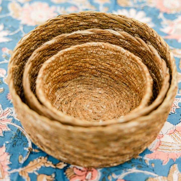 Hand-Stitched Hogla Basket-Nesting Set of 3 for wholesale by Rahab's Rope