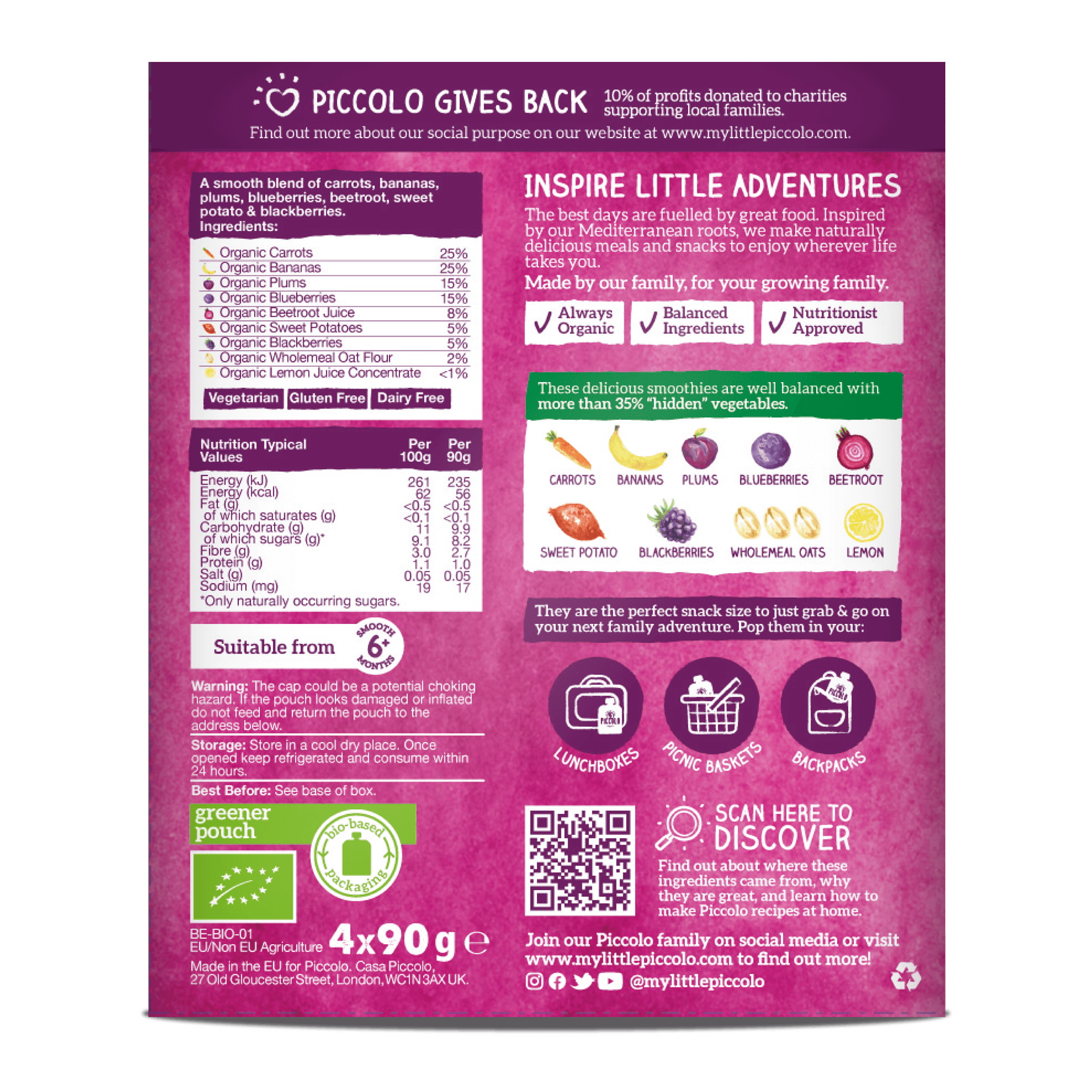 Piccolo Foods – wholesale Baby food – PICCOLO ORGANIC MIGHTY PURPLE SMOOTHIES 4x90g 6m+1