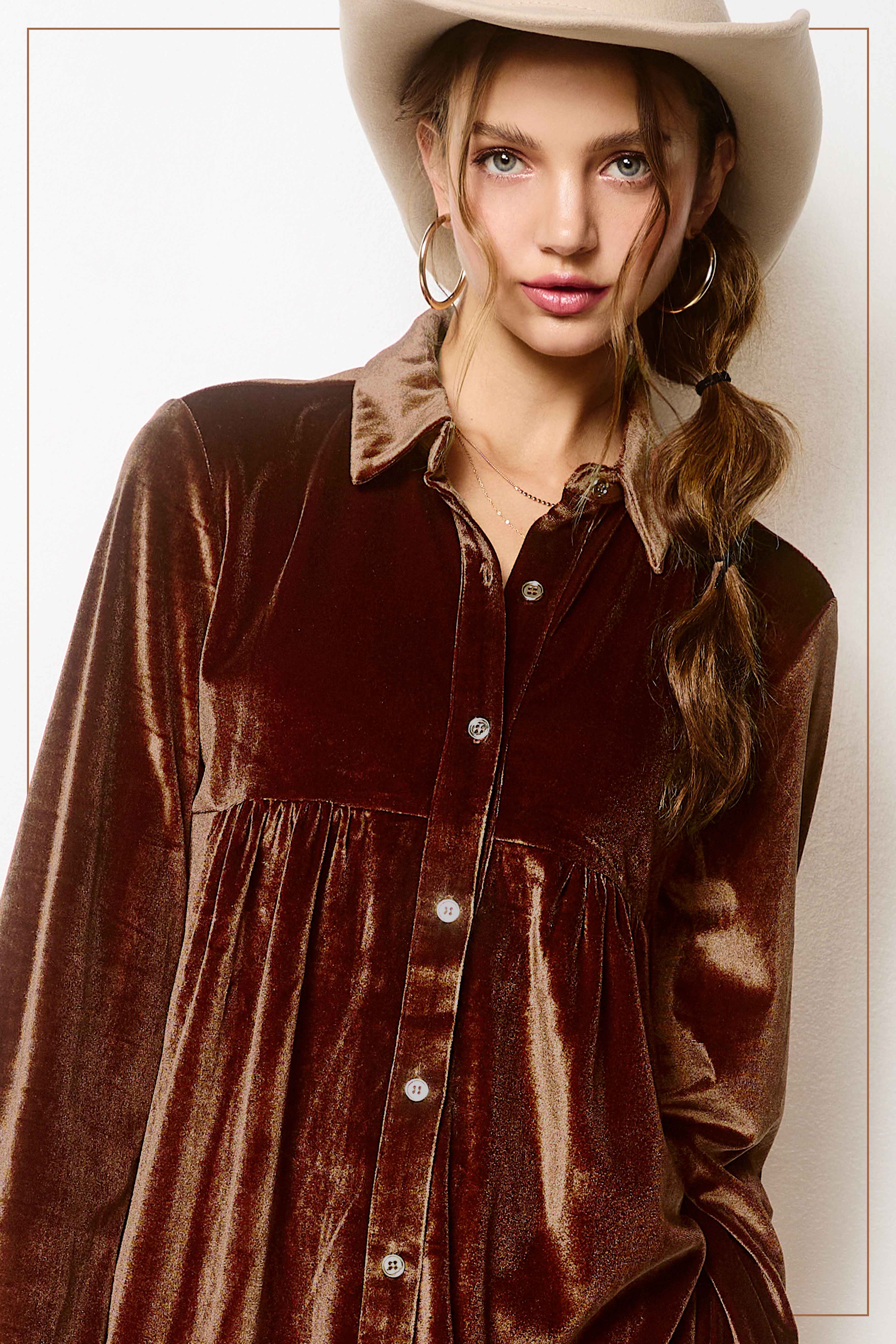 La Miel - Vendita all'ingrosso Vestito - Donna - Vestito in velluto morbido con colletto e bottoni La Miel11