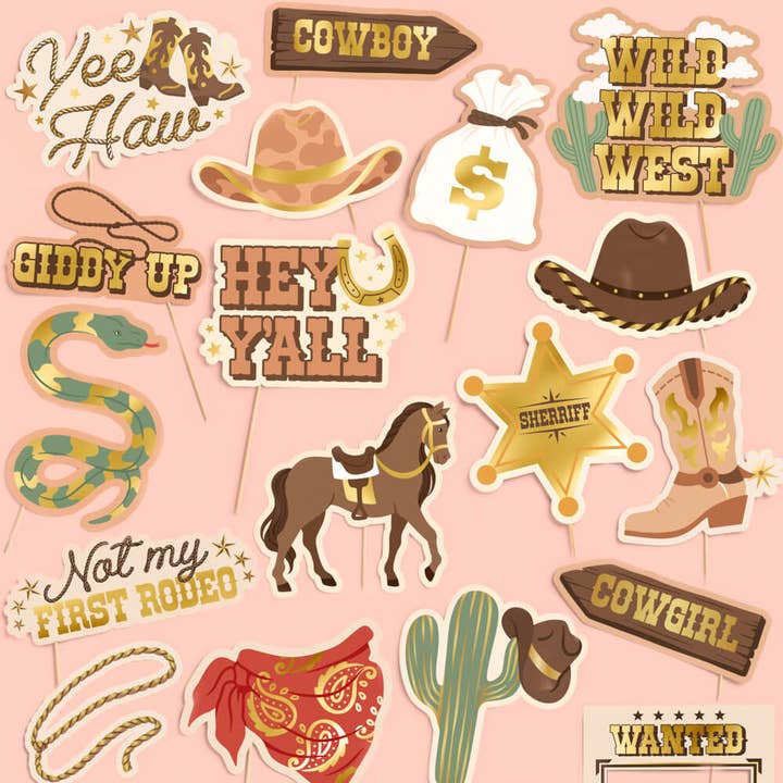 Petit Fetti - Wholesale Decal - Party Decorations - Saddle Up Props - 24 pc. photo booth set, western birthday, cowboy0